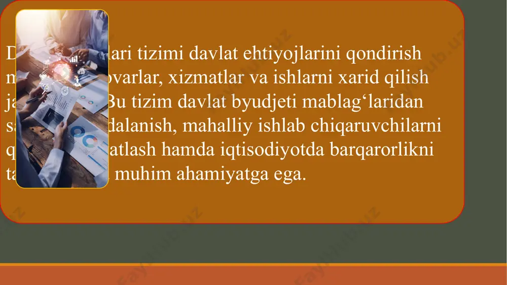 oyillarini joriy qilish orqali ekologik va ijtimoiy jihatdan barqaror loyihalarni qo‘llab-quvvatlash mumkin. shuningdek, kichik biznes va xususiy sektor ishtirokini rag‘batlantirish uchun yanada qulay shart-sharoitlar yaratish zarur. xaridlarni amalga oshirishda strategik rejalashtirish va uzoq muddatli manfaatlarni hisobga olish tizim samaradorligini oshirishning muhim omillaridan biridir. korrupsiyani kamaytirish uchun avvalo korrupsiyaga qarshi maxsus qonunlarni qabul qilish va amaldagi me’yoriy hujjatlarni takomillashtirish zarur. elektron davlat xaridlari tizimini kengaytirish va xarid jarayonlarini real vaqt rejimida kuzatish imkonini yaratish shaffoflikni oshiradi. nnt va oavni jalb qilib, jamoatchilik nazoratini kuchaytirish va ochiq hisobotlarni taqdim etish muhim ahamiyatga ega. xarajatlarni avtomatik kuzatish tizimlarini ishlab chiqish orqali moliyaviy monitoringni ta’minlash lozim. davlat xaridlari jarayonida ishtirok etuvchi xodimlar uchun korrupsiyaga qarshi maxsus o‘quv dasturlarini tashkil qilish ularning malakasini oshiradi. kichik va o‘rta biznesning davlat xaridlarida ishtirokini rag‘batlantirish va tender shartlarini soddalashtirish orqali raqobat muhitini rivojlantirish mumkin. korrupsiya bilan shug‘ullangan shaxslarga nisbatan qattiq jazo choralarini qo‘llash va maxsus ma’lumotlar bazasini yaratish …