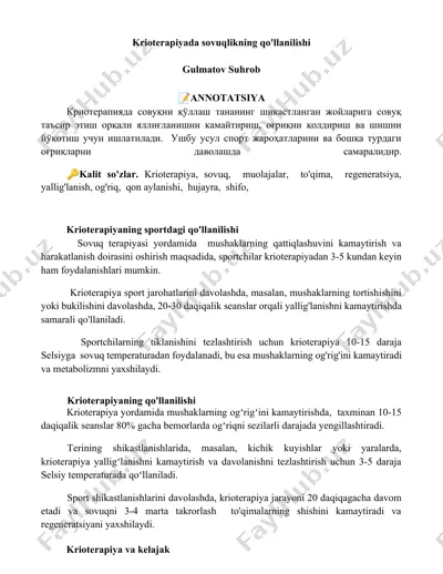 krioterapiyada sovuqlikning qo'llanilishi — DOCX