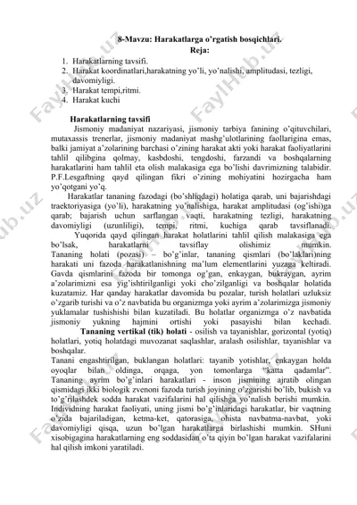 8-mavzu: harakatlarga o’rgatish bosqichlari — DOCX