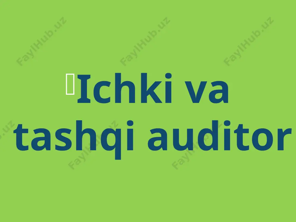o’zgarishlar haqida ma’lumot berib turishi kerak. ma’lumotlar to’plash jarayonida bo’ladigan ayrim cheklovlar haqida ham ma’lumot berishi kerak. ichki audit bo’yicha hisobot quyidagilarni o’z ichiga oladi: – ichki audit maqsadi; – majburiyat va huquqlari; – reja bajarilishi; – yuqori darajali tavakkalchilik; – nazorat va korporativ boshqaruv muammolari; – rahbariyatga kerakli boshqa ma’lumotlar ichki va tashqi audit har qanday kompaniyaning hayot uchun juda muhim bo'lgan, shuning uchun. ushbu maqolada biz audit ikkala yuqorida turdagi qarash va ular bir-biridan farq qanday tushunishga harakat qiladi. ichki va tashqi audit, aslida, ayniqsa, sanoatda kompaniya holatini tekshiradi bo'ladi. an'anaga ko'ra, audit tushunchasi faqat kompaniya moliyaviy holatini tekshirish bilan bog'liq, lekin aslida hech narsa tekshirilishi mumkin. misol uchun, sifat boshqaruvi tizimini ichki audit natijalari kompaniya o'z mahsulotlari sifatini nazorat qanday aniq bir fikr beradi, amalga oshirilishi mumkin, va qaysi kuch uni oshirish maqsadida qo'llaniladi. bu tekshirish eng zaif tomonlarini aniqlash imkonini beradi sifat menejmenti tizimini va uni …