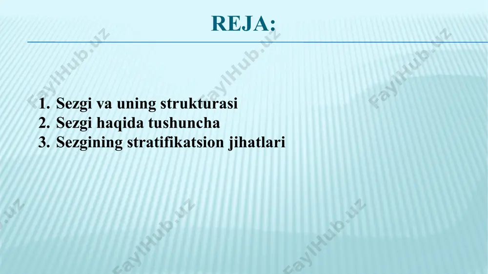 cha, interoretseptiv sezgilar asl, tub, ma'nodagi sezgilar emas, balki emotsiyalar bilan sezgilar o'rtasidagi oraliq sezgilar sifatida namoyon bo'ladi. psihologiya fanida mazkur sezgilar to'la o'rganilmaganligi sababli uni “noma'lum hislar” deb atalgan. miya po‘stlog‘ining chakka qismi buzilganda, inson yuzini tanish javobgarligi yo‘qoladi va bu kasallik prosopagnoziya deb nomlanadi. unda sezgilari normal, lekin idroki normal emas. unga notanish chexrani ko‘rsatishganda u bunga e’tibor beraydi. unga tanish chexrani ko‘rsatishganda, avtonom nerv sistemasi reaksiyasi shuni ko‘rsatadiki u xavotirlanadi va terlashni boshlaydi, lekin bu inson kimligini aytib bera olmaydi. miyani buzilganligi sababli, u ma’lumotlarni sxema bo‘yicha tepadan pastga qrab ishlolmaydi – to‘plangan bilimlarni sensor ma’lumotlar bilan bog‘lay olmaydi. interoretseptiv sezgilarning fiziologik mehanizmlari intero-sepsiya bilan birgalikda k.m.bikov, v.n. chernigovkiylar tomonidan atroflicha o'rganilgan. ularning fikriga ko'ra, bu narsalarning barchasi shartli reflektor faoliyati mehanizmlaridan kelib chiqadi. proprioseptiv sezgilar gavdaning fazodagi holati to‘g`risida signallar bilan ta'minlab turadi. ular inson harakatining boshqaruvchisi hisoblanib va afferent asosini tashkil qiladi. proprioretseptorlar harakatning afferent …