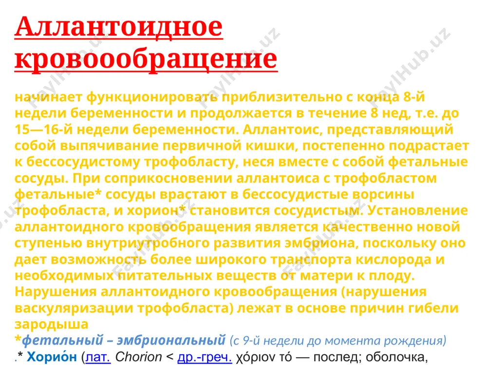 после первого вздоха легкие и их сосуды расправляются, что приводит к началу функционирования малого круга кровообращения. в левой половине сердца ребенка повышается давление, пупочные вены и артерии запустевают, овальное отверстие закрывается заслонкой, в результате чего прекращается сообщение между предсердиями. позднее овальное отверстие, венозный и артериальные протоки полностью зарастают, и устанавливается кровообращение, свойственное организму взрослого человека. кровообращение новорождённого 1) исчезает плацентарное кровообращение 2) закрытие артериального протока и овального окна 3) участие лёгких в кровообращении и газообмене 4) большая нагрузка на левый желудочек плод в отдельные месяцы внутриутробной жизни беременность в среднем продолжается 280 дней, или 10 акушерских месяцев. в течение этого времени из оплодотворенной яйцеклетки развивается зрелый плод, способный к внеутробному существованию. происходит дробление яйца, образование зародыша, зачатков его органов, плодных оболочек. длина плода 3-3,5 см, тело его сформировано, имеются зачатки органов, конечностей, головка равняется длине туловища, на ней заметны зачатки глаз, носа, рта. длина плода 8-9 см, масса 20-25 г, …