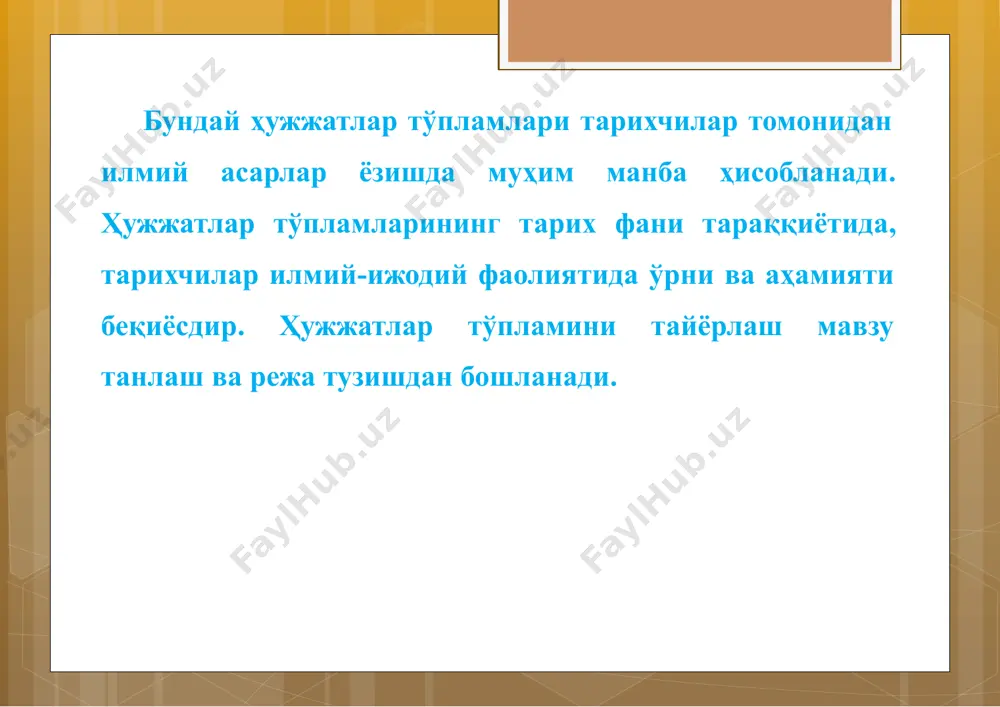 gari to'plam tuzuvchilar tomonidan mas'ul muharrir rahbarligida tuziladi. dastlab ilmiy ish rejasi tuziladi. demak, bu reja hali mukammal bo'lmaydi. taxminiy rejadagi masalalar hajmi ilmiy ishning tuzilajak mukammal rejasidagi masalalar hajmiga qaraganda keng yoki tor bo'lishi mumkin. chunki unda hali barcha mavjud manbalar hisobga olinmagan bo'ladi. ishning davom ettirilishi jarayonida taxminiy reja topilgan hujjatlar tarkibi, mazmuniga qarab o'zgarib, aniqlashib, mukammallashib boradi. ilmiy ishni yozish uchun zarur bo'lgan barcha manbalar topilgandan keyingina ishda aniq masala yoki masalalarni to'la yoritish imkoniyati tug'iladi. e'lon qilingan, e'lon qilinmagan manbalarning hammasi topilganmidan keyin shu asosda aniq reja tuziladi. reja tuzishga ijodiy yondashib uni yangi boblar va paragraflar bilan to'ldirish yoki biron bir bobdan, paragrafdan voz kechish, ayni paytda ayrim bob va paragraflarni kengaytirish, yiriklashtirish mumkin. rejaning strukturasi so'z boshi, boblar, paragraflar va so'npi so'zdan iborat bo'ladi. quyida ilmiy ishning dastlabki taxminiy rejasiga, uning o'zgarib borishiga misol keltiramiz. mavzuga taalluqli adabiyotlarni o'rganib chiqish asosida mana bunday taxminiy …