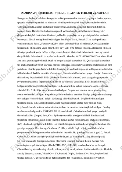 zamonaviy dasturlash tillari, ularning turlari va asoslari — DOCX