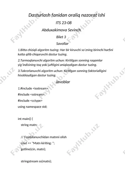dasturlash fanidan oraliq nazorat ishi — DOC