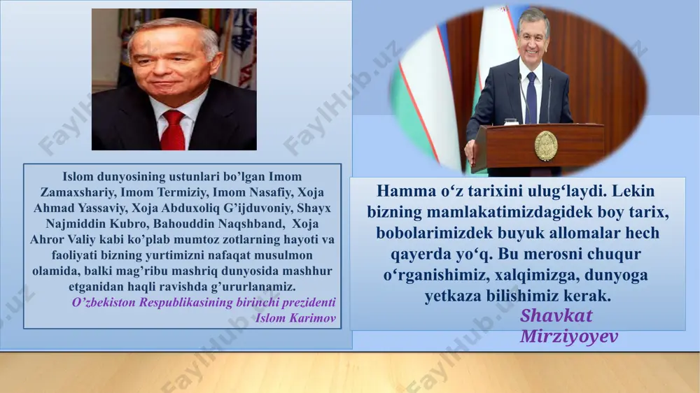 droq joy tayinlaydi va ul zotlar guruhini payg’ambarlar qatoriga yaqinlashtirib qo’yadi alloma valoyatlik tariqatidan tashqari malomatiya tariqatiga bo’lgan munosabati va shialar g’oyasi va mazhabi bo’yicha bildirilgan fikrlari ham manbalarda qayd etilgan. jumladan aytib o’tiladiki, hakim bir vaqt malomatiya vatani bo’lgan nishopur shahriga safar qilib ul joyda malomatiya talimoti bilan yaqindan tanishib chiqadi va uni ma’qullaydi. hakim at-termiziy marifatga erishish uchun oson va tushunarli yo’lni belgilaydi va shu bilan maxsus so’fiyona ta’limot yaratadi. uning fikricha vano yo’li va vaxdat topish 4 zinalik qalb harakatiga bog’liq bo’ladi hakimning so’fiyona ta’limotida valoyatlik tariqatidan tashqari qalb masalasi ham o’rin oladi. alloma qalbni ma’rifat ko’zgusi deb u haqida maxsus so’fiyona ta’limot yaratadi. qalbni to’rtga bo’lib juzdan kulgacha, ibtidodan intihogacha bo’lgan manzilini inobatga oladi. shu tariqa sadr zohir ya’ni shariatdir, qalb allohga iymon keltirish, yurak ma’rifatga erishish deb izohlaydi. shu orqali so’fiy shariatdan tariqatga va undan ma’rifatga o’tib oqibatda vaxdatga noil, bo’ladi. foydanildan adabiyotlar: mirzo kenjabek …
