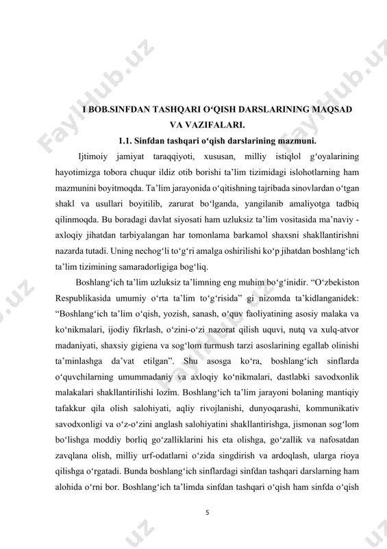 sh, badiiy tasvir vositalarini aniqlash, asar qahramonlarining fe’l-atvorini, xatti-harakatini baholash orqali ularning bogʻlanishli nutqini oʻstirish, qisqa qilib aytganda, kitobxonlik madaniyatini kamol toptirishda katta imkoniyatlarga ega. komil insonni tarbiyalashda sinfdan tashqari tarbiyaviy ishlarni amalga oshirishning nazariy va amaliy gʻoyalarining asoslash, sharhlash hamda sinfdan va maktabdan tashqari ishlarni tashkil etishda kasbiy mahoratni oshirishga xizmat qiluvchi samarali shakl, metod va vositalarning aniqlanganligi, shuningdek, komil insonni tarbiyalashda tarbiyaviy ishlarning amalga oshirish texnologiyasining ishlab chiqish. oʻquvchilarning erishgan yutuqlarini oʻrganishda barcha oʻquvchilardan emas, balki ushbu qatlamning vakillari sifatida tanlab olingan oʻquvchilardan obyektiv testlarni oʻtkazish orqali baholanadi. shuningdek, maktab direktorlari, oʻqituvchilar, oʻquvchilar, hattoki ota-onalardan soʻrovnomalar oʻtkazilib, maktabdagi ta’lim sifatiga ta’sir koʻrsatuvchi omillar, jumladan, maktab resurslari, oʻquvchilarning ta’lim olishga oid qarashlari, oʻqitish usullari hamda uy sharoitida oʻquvchilarning bilim olishi qanchalik darajada qoʻllab-quvvatlanayotganligiga doir qimmatli ma’lumotlar toʻplanadi. oʻzbekiston respublikasi konstitutsiyasi, oʻzbekiston respublikasining “ta’lim toʻgʻrisida”gi hamda —kadrlar tayyorlash milliy dasturi, xalq ta’limi sohasiga oid rasmiy hujjatlar prezidentimiz sh.mirziyoyevning “barkomol avlod” …