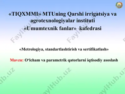 o‘lcham va parametrik qatorlarni iqtisodiy asoslash — PPTX