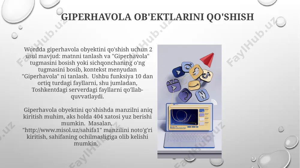 microsoft word matn muharririda gipersilka obyektlari bilan ishlash va tahrirlash - Page 4
