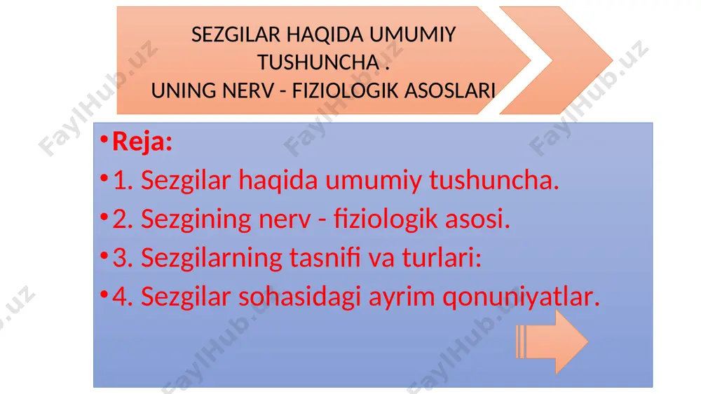 ‘zg‘atuvchi ta’siridan sezgirlikning susayishi. sensibilizatsiya – analizatorlarning o‘zaro munosabati va mashq qilishi natijasida sezgirlikning kuchayishidir. sensibilizatsiyaning adaptatsiyadan farqi: adaptatsiyada sezgirlik oshadi yoki kamayadi, sensibilizatsiyada esa faqat oshadi; adaptatsiyada sezgirlikning o‘zgarishi tashqi chegaralarga bog‘liq bo‘lsa, sensibilizatsiyada psixologik, fiziologik holatlarga bog‘liq bo‘ladi. sinestezeya bir vaqtda bir nechta sezgi a`zolarining ishlash jarayoni. masalan limonni ko`rganimizda yoki u haqida eshitganimizda uning ta’mini ham his qilishimiz.