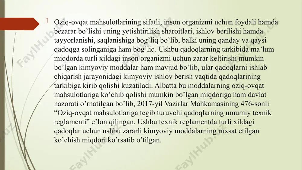 k-element organik, element noorganik polimerlarga ajratliadi. asosiy zanjiri bir xil atomlardan tarkib topgan polimerlar- gomazanjirli, turli atomlardan tarkib topganlari esa- geterogen deb nomlanadi. karbo, geterozanjirli polimerlar nomi kimyoviy sinflar va monomerlar nomi asosida hosil bo‘ladi. faqat “poli” degan old qo‘shimcha qo‘yiladi. masalan: to‘yinmagan uglivodorodlar-olifenlar (etilen, propilen, buten-1 va hokazolar) deb nomlanadi, aniq nomlari esa polietilen, polipropilen, polibuten-1 va hokazo. polimer - bu bir birlari bilan kovalent kimyoviy birikmalar orqali bogʼlangan koʼp. kelib chiqishi yuzasidan polimerlar 3 xil bo`ladi. 1. tabiiy polimerlar (sellyuloza, kraxmal, lignin, pektin, tabiiy kauchuk, guttarpercha, tabiiy ipak, oqsillar, shuningdek charm va mo`yna sanoatining asosiy xom-ashyosi bo`lgan kollagen, keratin (jun va boshqalar), o`simliklar va hayvonot olamining asosiy tarkibiy qismi hisoblansa, hayvonot olamida tiriklikning asosini oqsil moddalar, garmonlar va fermentlar tashkil qiladi. agar to`qimachi-lik sanoatida sellyuloza asosiy xom-ashyo hisoblansa, oziq-ovqat sanoatining asosini kraxmal tashkil etadi. 2. sun’iy polimerlar (sellyuloza efirlari, xlorlangan kauchuk (xlor-kachuk), ftorlangan polimerlar) tabiiy polimerlarga kimyoviy ishlov …
