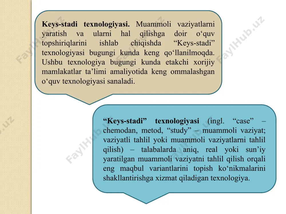 jarayonining yaxlitligi va tizimliligi tahlil etilganda, avvalo shu muassasasida tashkil etiladigan ta’lim-tarbiya jarayoniga qo‘yiladigan talablar, davlat va ijtimoiy buyurtmalarni aniqlab olish zarur. otmda tashkil etiladigan ta’lim-tarbiya jarayoniga qo‘yiladigan talablar asosida tashkil etiladigan o‘qitish jarayonining ta’lim mazmuni huquqiy va me’yoriy hujjatlarda o‘z ifodasini topgan. otmda pedagogik faoliyat yuritadigan professor-o‘qituvchilar zimmasiga mazkur mazmunning muayyan bir qismi, ya’ni belgilangan o‘quv kursi bo‘yicha o‘qitish jarayonini tashkil etish vazifasi yuklatilgan. oliy ta’lim muassasalarida o‘qitish shakllariga: ma’ruza, laboratoriya, amaliy va seminar mashg‘ulotlari, mustaqil ta’lim, o‘quv, dala, pedagogik va ishlab chiqarish amaliyotlari, bitiruv malakaviy ishlar kiradi. professor-o‘qituvchilar mazkur o‘qitish shakllarida pedagogik va axborot texnologiyalardan foydalanish yo‘llarini loyihalashi zarur. ta’lim-tarbiya jarayonida teskari aloqani amalga oshirish uchun, ya’ni olingan natijalarni tahlil etish uchun talabalarning o‘zlashtirgan bilim, ko‘nikma, malakalari va kompetensiyalarini nazorat qilish va o‘z-o‘zini nazorat qilish jarayoni yo‘lga qo‘yilishi lozim. talabalarning o‘quv rejadan o‘rin olgan kurslar bo‘yicha o‘zlashtirgan bilim, ko‘nikma va malakalarini aniqlash va baholashda nazorat turlaridan biri test …