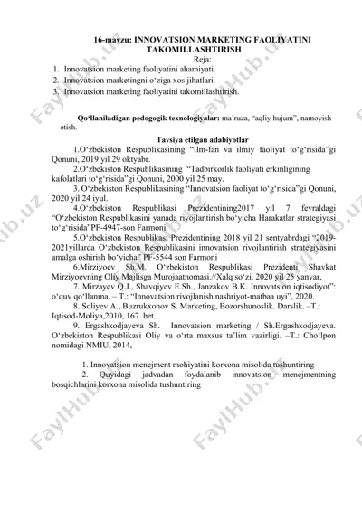 innovatsion marketing faoliyatini takomillashtirish — DOCX