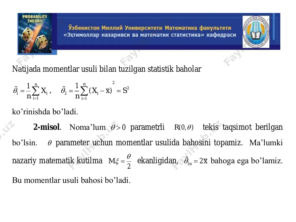 noma’lum paramatrlar uchun nuqtaviy baholash usullari - Page 5
