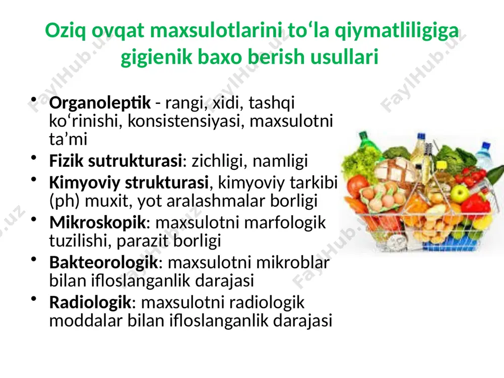 odda) erimaydigan oqsil modda boʻilib xamirga qayishqoqlik va oʻziga xos qattiqlik berishi bilan birga, unni koʻtarilishi xususiyatini oshiruvchi xisoblanadi. turi va naviga qarab unda xom kleykovina 20-30% boʻladi. unning qovushqoqligini miqdori va sifatini aniqlash (kleykovina) texnik tarozida 100 g bugʻdoy uni tortib olinadi, chinni kosachaga solib xona xaroratidagi suvni yarim miqdori bilan aralashtiriladi, bir xil koʻrinishdagi xamir xosil boʻlguncha aralashtiriladi va koʻpishi uchun 20 min qoʻyib qoʻyiladi. shundan soʻng chinni kosagacha suv quyiladi va barmoqlar bilan ezilib kraxmal yuviladi. kleykovina bir-biriga qovushib qattiqlashganda uni oqib turgan suvi oqimida yuviladi. tozalangan kleykovina yaxshilab chayiladi va tortiladi. kleykovinaning miqdori k (protsentlarda) quyidagi formula boʻyicha aniqlanadi. к = u/a bunda: a- gramlar bilan ifodalaniladi, tekshirish uchun olingan unni miqdori. u - grammlar bilan ifodalangan ajratib siqib olingan kleykovinaning miqdori. nonning gʻovakligi nonni magzini (yumshoq-qismi) 100 xajmi birligidagi mavjud boʻlgan gʻovak xajmi nonni govakligi deb ataladi. bugʻdoy unidan 96% maxsulot chiqadigan nonning govakligi 55% …