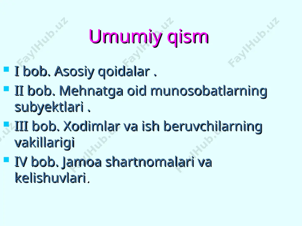 iston respublikasi mehnat kodeksining 100-modda 4-qismida xodimning o’z mehnat vazifalarini 1 marta qo’pol ravishda buzganligi uni ishdan bo’shatisga asos bo’lishi belgilab qo’yilgan . abdulaziz qishloq vrachlik punktida ishlaydi . har hafta tuman markaziga majlisga chaqirishadi . oylik ish haqi yo’lkirasiga yetmaydi .uning ish beruvchidan yo’lkira so’rashga haqi bormi ? javob : o’zbekiston respublikasi mehnat kodeksining 177 moddasida ish beruvchining burchlari belgilab qo’yilgan .unga ko’ra ish beruvchi xodimlarning extiyoj va talablariga e’tibor bilan qarashga ularning mehnat va turmush sharoitlarini yaxshilab borishga majbur. ko’rinib turibdiki ,abdulaziz ish beruvchidan yo’l haqi so’rashga to’la haqlidir. maosh qachon beriladi . ikrom ishdan bo’shaganiga 6 oy bo’ldi . lekin sobiq ish joyi mablag’ yo’q deb unga tegishli ish haqini bermayabti .u ish haqini ololadimi? javob : u ish haqini to’la qonli olishga haqlidir . o’zbekiston respublikasi mehnat kodeksining 110-moddasiga muvofiq uning mehnat shartnomasi bekor qilingan kuniyoq o’ziga tegishli ish haqini olishi yoki xaqini talab qilib murojaat …