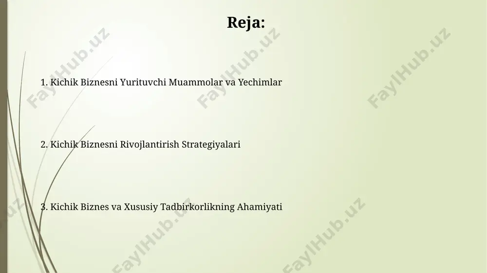 lotning 50% dan ortig'ini tashkil qiladi va millionlab ish o'rinlarini yaratadi, shu bilan iqtisodiy o'sishga sezilarli hissa qo'shadi. xususiy tadbirkorlik innovatsiyalar va yangi texnologiyalarni joriy etishda muhim rol o'ynaydi, raqobatbardoshlikni oshirib, 10% gacha bo'lgan iqtisodiy samaradorlikni ta'minlaydi. kichik biznesning rivojlanishi va kengayishi kichik biznesni kengaytirish uchun o'rtacha 25% daromadni qayta investitsiya qilish tavsiya etiladi, bu yangi texnologiyalarni joriy etish va xodimlarni tayyorlashga yordam beradi. 50% dan ortiq kichik bizneslar moliyaviy rejalashtirishning yo'qligi yoki yetarli emasligi tufayli muvaffaqiyatsizlikka uchraydi, shuning uchun batafsil biznes-rejani ishlab chiqish zarur. marketing va reklama strategiyasi mijozlarning 80% ga yaqini onlayn reklamalarga javob berishadi, shuning uchun raqamli marketing strategiyasi kichik biznes uchun juda muhim. seo va smm kabi vositalar samarali bo'ladi. brend loyihligi va korporativ identifikatsiya (logotip, ranglar, shriftlar) birgalikda tovar belgisini o'rnatish va potentsial mijozlar bilan hissiy aloqani kuchaytirishga yordam beradi, sotishni 10-20% ga oshirishi mumkin. huquqiy masalalar va qonunchilik kichik biznes sub'ektlariga soliq imtiyozlari va …