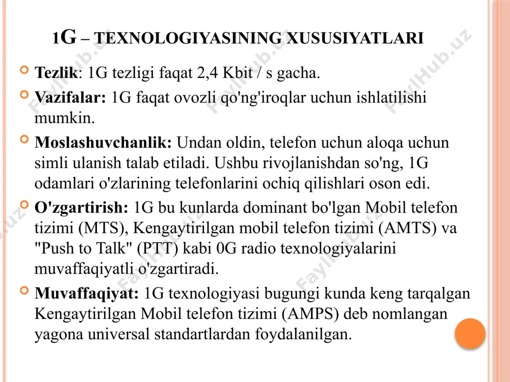 bit / s dan oshmaydi (statsionar abonent uchun) va abonent harakat qilganda, harakat tezligiga qarab, u 144 kbit / s gacha tushishi mumkin. umts – tizimining arxitekturasi 4g- texnologiyasi lte (inglizcha long-term evolution, "uzoq muddatli rivojlanish", ko'pincha 4g lte deb ataladi) mobil telefonlar va boshqa ma'lumotlar terminallari uchun simsiz yuqori tezlikdagi ma'lumotlarni uzatish standartidir. u gsm / edge va umts / hspa tarmoq texnologiyalariga asoslangan bo'lib, tarmoq yadrosini yaxshilash bilan bir qatorda boshqa radio interfeysidan foydalanish orqali o'tkazuvchanlik va tezlikni oshiradi. 4g holatida 150 mbit/s gacha tezlikka erishishingiz mumkin. 4g bilan lte ulanishining o'rtacha yuklab olish tezligi 20,83 mbit / s, yuklash tezligi esa 1,48 mbit / s ni tashkil qiladi. o'rtacha javob vaqti 54,17 ms. image2.png image3.png image4.png image5.png image6.png image7.png image8.png image9.png image10.png image11.png image12.png image13.png image14.png image15.png image16.png image17.png image18.png image19.png /docprops/thumbnail.jpeg