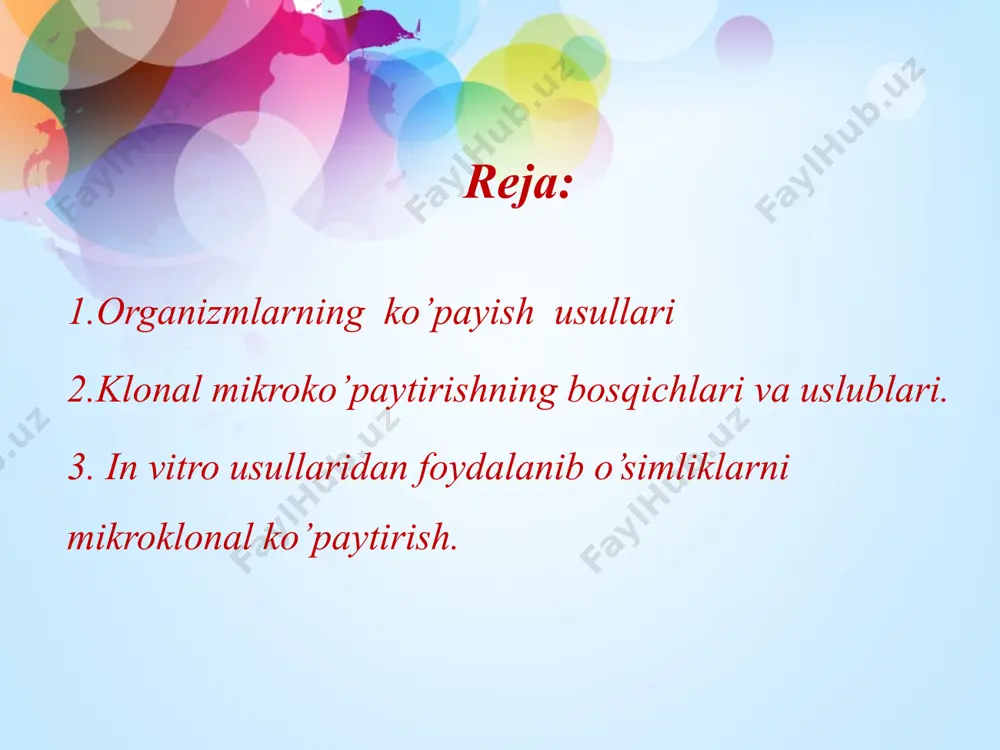 irgi vaqtda bu uslubdan foydalanib, qishloq xo’jaligi o’simlikmari, texnik o’simliklar, sabzavot-mevalar, tropik va subtropik o’slmliklar, dekorativ o’simliklarning virussiz ekish materiallari olish ishlari yo’lga qo’yilgan. ba'zi qishloq xo’jalik o’simliklari masalan kartoshka uchun klonal mikroko’paytirish texnologiyasi ishlab chiqarishning asosini tashkil qiladi. klonal ko’paytirishning asosiy xususiyati bu genetik bir xil, virussiz ekish materiallari olishdir. bunga apekslarning meristema to’qimalaridan va poya organlariga xos bachki kurtaklardan foydalanib erishish mumkin. klonal mikroko’paytirishni muvaffaqiyatli meristematik eksplantning o’lchamiga bog’liq. barg asosi va poya to’qimasi qancha katta bo’lsa morfogenez jarayoni yengillroq kechadi va normal, probirka o’simligining hosil bo’lishi bilan tugallanadi. termoterapeya usuli, in vivo shuningdek in vitro sharoitlarda quruq, havoni qo’llashga asoslangan. yuqori harorat virus zarrachalariga ularnpig ribonuklein kislotalari va oqsil qobiqlari orqali ta'sir qilib, ularning parchalanishiga va virus zarrachalarining zararlash qobiliyatining yo’qolishiga olib keladi. xemoterapeya usuli - apikal meristemalar o’stirilayotgan ozuqa muhitiga guanozin -1b- d-ribofuranozil, 1,2,4-triazol, z-karboksimid (virazol) 20-50 mg/lning qo’shilishiga asoslangan. bu virusga qarshi preparat bo’lib, keng …