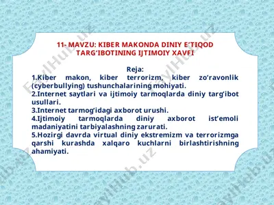 kibеr makonda diniy е’tiqod targ‘ibotining ijtimoiy хavfi — PPT