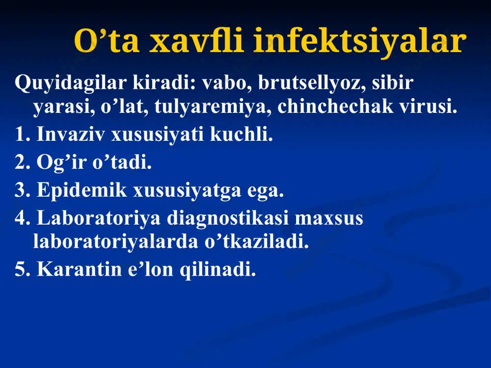 uglevodlarni parchalashi boʼyicha sakkizta guruhga boʼlinadi v. cholerae va v. eltor – birinchi guruxga kiradi: saxaroza, mannozalarni kislota hosil qilib parchalaydi, arabinozani parchalamaydi, buni xeyberg triadasi deyiladi o – antigen - bu antigen boʼyicha 150 ta seroguruxlarga boʼlinadi, turga maxsus v. cholerae va v. eltor – oi guruxiga kiradi, o1 qon zardobi bilan reaktsiyaga kirishadi. oi guruxi uchta komponentga boʼlinadi: a,b,c shu komponentlar asosida vabo vibrioni uchta serologik tipga boʼlinadi, yapon olimlari boʼlgan: ogava – аv inaba – аs gikoshima - аvs nаg vibrionlari o1 qon zardobi bilan reaktsiyaga kirishmaydi. n - antigen – xamma tur uchun umumiy. аntigen xususiyati faglari vabo vibrionining beshta fagotip guruhlari bor. hindiston olimi mukkerdji sxemasi boʼyicha: v. ch.- iv v.e.t. –ii, v – lizis boʼladi. chidamliligi (rezistentligi) - suvda chidamli -2 - 4 hafta - oziq –ovqat mahsulotlarida, ishqorlarda. - v.eltor chidamliroq hisoblanadi. patogenlik omillari - аdgeziya va kolonizatsiya (kiprikchalar) - harakatchan –xemotaksis. - …
