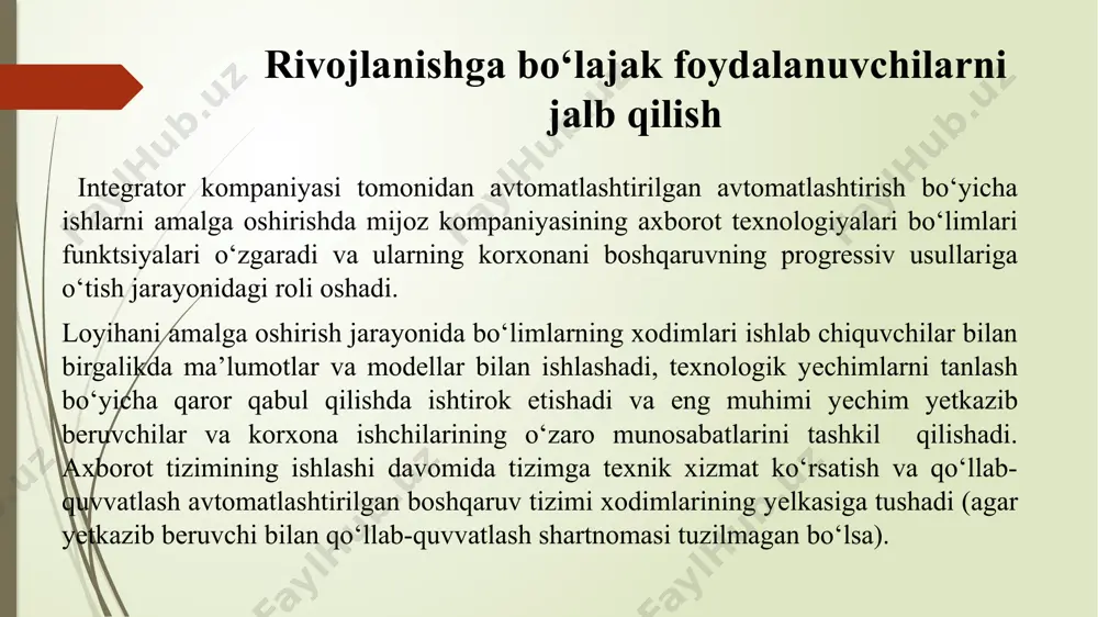 r. tabiiy tizimlar bu tabiatda yoki jamiyatda inson ishtirokisiz yuzaga kelgan tizimlar. aralash tizimlar tabiiy va sun‘iy tizimlarni o‘z ichiga oladi. ergonomik tizimlar - bu “mashina - inson - operator” majmui. biotexnik tizimlar - tirik organizmlar va texnik qurilmalar kiradigan tizimlardir. tashkiliy tizimlar - bu, zaruriy vositalar bilan jihozlangan kishilar jamoasidan tashkil topgan tizimlar sanaladi. tashkiliy tizim - boshqarish, shuningdek, tashkiliy tuzilma, maqsadlar, boshqarish samaradorligi va xodimlarni rag‘batlantirish qoidalari mezonlari uchun foydalanadigan, xodimlarning yurish-turishi va texnik vositalarning ishlatilish tartibini belgilovchi qoidalar yig‘indisidir. tashkiliy tizimlar ishlab chiqarish vositalaridan foydalanuvchi kishilar jamoasining ishlab chiqarish faoliyatini boshqarish uchun mo‘ljallangan. oxirgisi ancha muhim holat hisoblanadi, chunki tashkiliy tizimlar texnik vositalarning o‘ziga xosligini, xususan, boshqaruv vositalarini hisobga olishi lozim. tizimda boshqaruv obyekti - bu muayyan moddiy zaxiralarga ega va aniq mahsulotni olishga yo‘naltirilgan ishlab chiqarish operatsiyalarini bajaruvchi vazirlik, idora, korxona, sex, ishlab chiqarish, uchastkalar, ijrochilar jamoasi yoki ayrim shaxslardir. boshqaruv obyektining faoliyati ishlab chiqarish jarayoni …