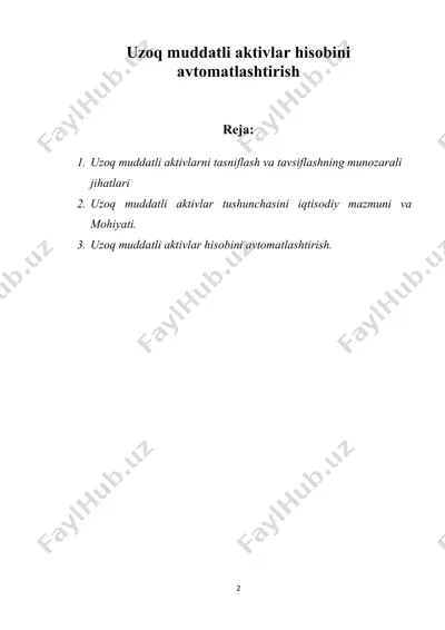 uzoq muddatli aktivlar hisobini avtomatlashtirish — DOCX
