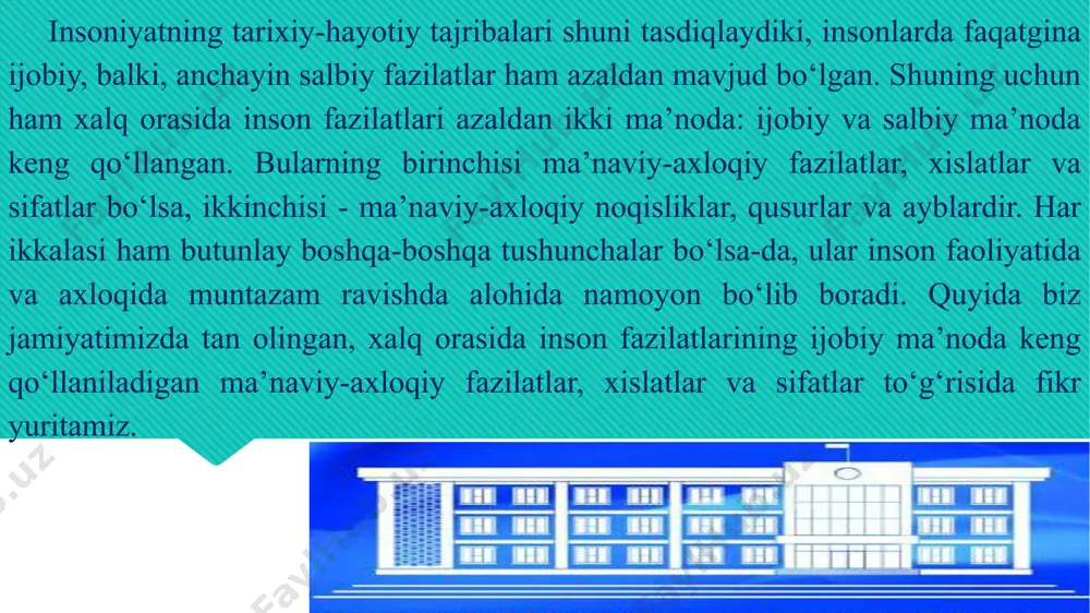 ‘ziga xos milliy-insoniy sifatlarini ochib beruvchi tarixiy-etnik, ma’naviy-insoniy asoslarini anglash va ularga amal qilishdan iboratdir. odamzod o‘zini o‘zi anglar ekan, o‘zida bor imkoniyatlarini yanada rivojlantiradi. odam o‘zini anglagandan keyin yangi qirralarini ochadi. o‘z qadr-qiymati va boshqalarning fikri obekt sifatida qaralishini inson hayoti davomida to‘xtamaydi. bunda har bir inson o‘zligini topish uchun uni to‘g‘ri yo‘lga boshlaydigan ustoz, hamroh yoxud to‘g‘ri tarbiya bergan ota-onaga muhtoj bo‘ladi. yuqoridagi sabablarsiz odamzod o‘zligini anglamasdan oddiy hayot kechirib, o‘zidan yaxshi nom qoldirmasdan ketishi mumkin. o‘zlikni anglashning shakllanish jarayoni va omillari sharq hamda gʻarb allomalari tomonidan har taraflama o‘rganilgan. sharq allomalaridan imom buxoriy, imom termiziy, forobiy, ibn sino, nasafiy, navoiy, mirzo bobur va boshqalar o‘zlikni anglashning ruhiy, botiniy jihatlarini, inson ma’naviyatining tarkibiy qismi, olam va odam munosabatini bilish asosi ekani kabi masalalarga e’tibor qaratganlar. gʻarb allomalaridan suqrot, f.bekon, t.gobbs, r.dekart, f.nisshe, z.freyd, e.erikson, v.gegel, i.kant, n.berdyayev va boshqalpr o‘zlikni anglashning zohiriy jihatlarini, uni ijtimoiy borliq, makon va …