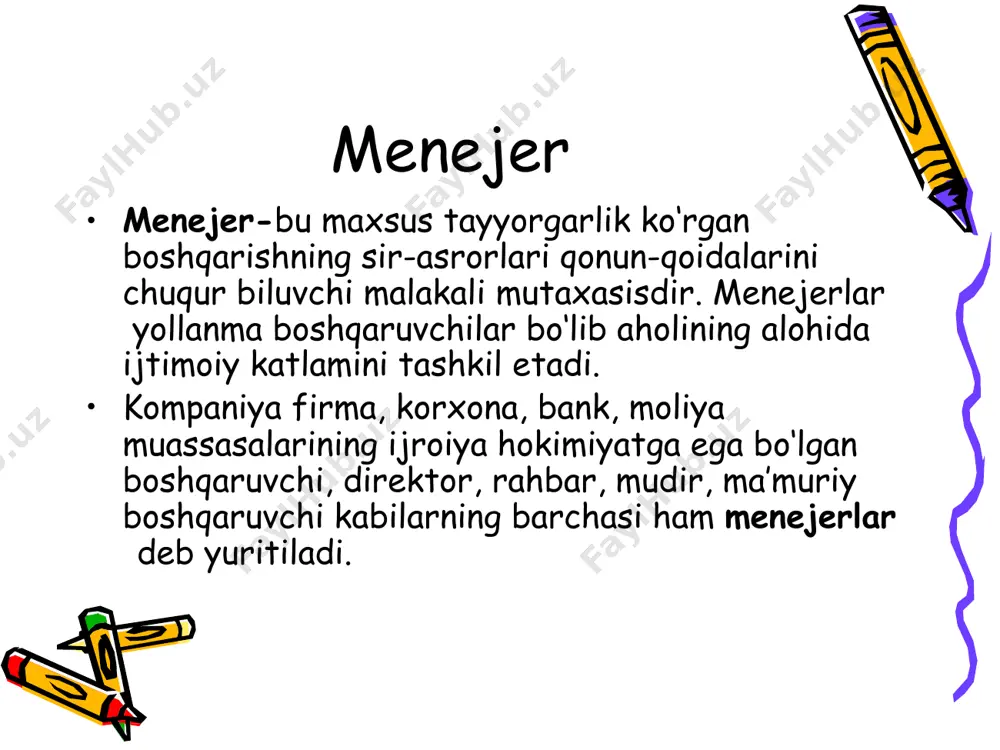 fat xislatlarini belgilovchi mezonlar ko‘p. biroq qo‘yidagi ijobiy xislatlar ular orasida a’lohida mavqega ega: • dovyuraklik – bunday rahbarda mardonavorlik, botirlik, dadillik mavjud bo‘ladi. ular omadsizlikdan qo‘rqmaydi. qo‘rquv ularni jasoratga chorlaydi va zafarlarga olib keladi. xar bir yangi harakatni taraqqiyotga va hayotiy tajribalarga erishtiradi. sabrlilik – bunday rahbar muvafaqiyatga birdaniga erishishi mumkin emasligini yaxshi tushinadi. unga faqat bardosh va sabr-toqatli bo‘lib, sabot-matonat bilan qiyinchiliklarni engish orqali erishish mumkinligini biladi. chidam, sabr to‘g‘risida abdullo avloniy shunday degan edi: sabr shunday bir kuchli narsadirki, g‘azabni shijoatga, kattalikni tavoze’ga(kamtarlikka) yomonlikni yaxshilikka aylantirmakka quvvati etar. image6.png image7.png image4.png image5.png image1.png image2.png image3.png