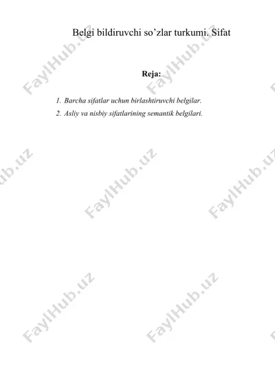 belgi bildiruvchi so’zlar turkumi. sifat — DOC