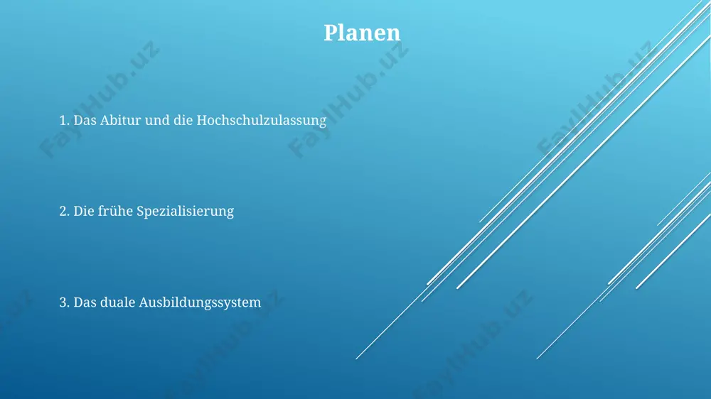 (in einigen bundesländern) und drittmitteln aus forschungsprojekten, was zu einer komplexen finanzierungsstruktur führt. schulsystemstruktur das deutsche schulsystem ist dreigliedrig, mit grundschule (4 jahre), gefolgt von haupt-, real- oder gymnasium (5-9 jahre), je nach leistungsniveau und individueller förderung. neben diesen allgemeinbildenden schulen existieren auch berufsbildende schulen (berufsschule, berufsfachschule) mit unterschiedlichen ausbildungswegen und abschlüssen nach ca. 2-3 jahren. die übergänge zwischen den schulformen nach der grundschule erfolgen meist nach der 4. klasse basierend auf lehrerempfehlungen, noten und eignungstests, entscheidend für den weiteren bildungsweg. hochschulen und universitäten neben bachelor- und masterabschlüssen existieren an deutschen hochschulen auch staatlich anerkannte promotionsstudiengänge (doktorate) mit einer regelstudienzeit von drei bis vier jahren. hochschulen in deutschland bieten über 17.000 studiengänge an, davon ein beträchtlicher anteil anwendungsorientierter studiengänge an fachhochschulen (fh). die zulassung zum studium an deutschen universitäten und hochschulen ist oft durch nc-werte (numerus clausus) reguliert, basierend auf den abiturnoten der bewerber. duales ausbildungssystem die ausbildungsvergütung während der …