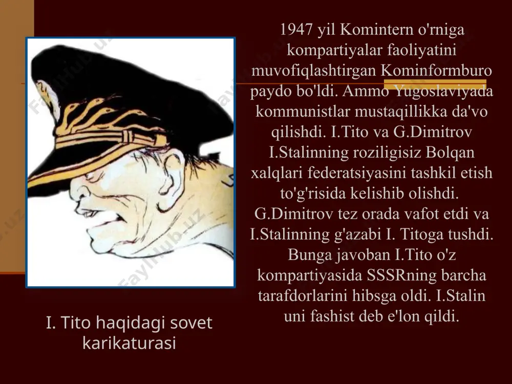 90 yil-l.valensa polsha prezidenti bo'ldi. 1990 yil-vengriya rahbari k.gross bo'ldi. u kommunistik partiyani sotsialistik partiyaga aylantirdi. “baxmal inqiloblari" 1990 yil-bolgariyada dissident j. jelev prezident bo'ldi. 1989 yil chexoslovakiyada v. gavel hokimiyatga keldi. 1989 yil gdrda e. xoneker iste'foga ketdi. 1990 yilgi saylovda xds (germaniya birlashuvi tarafdorlari) g'alaba qozondi. 1989 yil dekabr-ruminiya diktatori n. chaushesku ag'darildi. 80-yillarning oxiri – sharqiy yevropaning deyarli barcha mamlakatlarida demokratik islohotlar boshlandi. xorvatiya, bosniya gersegovinada yashagan serblar bu davlatlarni serbiyaga qo'shilishga undadi. qurolli to'qnashuv qurolli yo'l: yugoslaviya 1991 yil yoz-yugoslaviyaning parchalanishi sloveniya xorvatiya makedoniya bosniya va gersegovina. yugoslaviya (serbiya va chernogoriya) slobodan miloshevich 1990 -1997 yillarda serbiya respublikasi prezidenti (yugoslaviya ittifoq respublikasi tarkibida). 1997 -2000 yil yugoslaviya ittifoq respublikasi prezidenti millatlararo nizolarni hal qilish serbiyada 1990-yillarning boshida yugoslaviyaning parchalanishidan keyin sodir bo'lgan ko`plab voqealar shuningdek, 1999 yilda nato harbiy kuchlarining aralashuviga olib kelgan bir qator etnik mojarolar va fuqarolik urushlari miloshevich nomi bilan bog'liq. ushbu nizolarning …