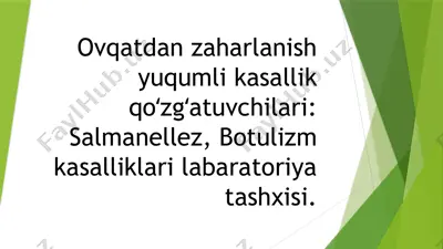ovqatdan zaharlanish yuqumlikasi — PPTX