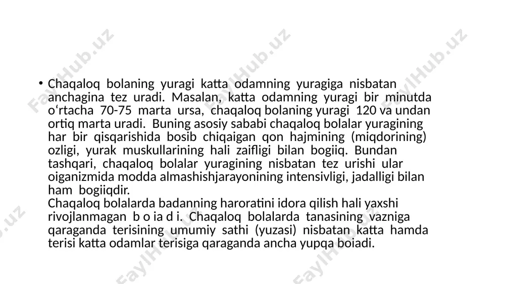. emaklay boshlagach, bolaning atrofidagi narsalar bilan munosabatda boiish imkoniyati kengayadi. natijada mustaqil harakat qilib, yangidan- yangi narsalami taniy boshlaydi. bolani hamma narsa qizitiradi. u bir narsani olib ikkinchi narsaga urib taqillatadi va chiqayotgan ovozga quloq soladi. odatda bu yoshdagi bolalar biror narsaning qopqogini ochib yopishni yoqtiradilar. bunday harakatlar bolaning q o i muskullarini mustahkamlaydi va narsalaming turli xossalarini bilib olishga yordam beradi. og‘ir kasallikka uchramay, jismoniy jihatdan sogiom o‘sgan bola 9-10 oylik boiganda yura boshlaydi. bolaning mustaqil tarzda yura boshlashi uning hayotida nihoyat katta hodisadir.