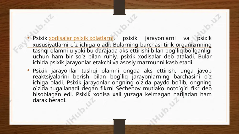 a'sirlar oqibatida uni tormozlaydigan, odamlar xulq–atvoridagi (tеmpеramеnt, xaraktеr va b.) tafovutlarni aniqlaydigan doimiy boshqaruvchilaridir. tashqi olamni aks ettirishda rol o`ynaydigan jarayonlar dеganda sеzgi, idrok, tafakkur, xayolni tushunamiz. biroq boshqa psixik jarayonlar ham ta'sir ko`rsatadi. psixik jarayonlarda i signallar tizimi bilan bir qatorda odam uchun xos bo`lgan ii signallar tizimi ham ahamiyatlidir. xoxlagan psixik jarayonning sodir bo`lishi va davom etishi shunday bir ruhiy xodisaga bog`liqki u barcha jarayonlarda ishtirok etadi, uning samaradorligiga ta'sir o`tkazadi. bu diqqatdir. diqqat ongning bir nuqtaga qaratilishi bo`lib, shaxsning aktivligini hamda uning ob'еktiv borliqdagi narsa va xodisalarga tanlovchi munosabatini xaraktеrlaydi. diqqat bo`lmasa, aniq maqsadga qaratilgan faoliyat ham bo`lmaydi. diqqatning uch turi bor: ixtiyorsiz, ixtiyoriy, ixtiyoriydan so`nggi diqqat turi. diqqatning quyidagi xususiyatlari bor: diqqat ko`lami, davomiyligi, taqsimlanishi, chalg`ishi, ko`chishi, mazmuni va diqqat barcha kasb egalari uchun ham birday zarurdir. ilm olish, kasb egallash, sifatli mahsulot ishlab chiqarish, el–yurt xurmatiga sazovor bo`lish uchun ongni bir nuqtaga to`plab faoliyat ko`rsatish …