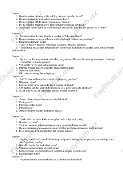 bioinformatika fanining asosiy tushunchalari — DOCX