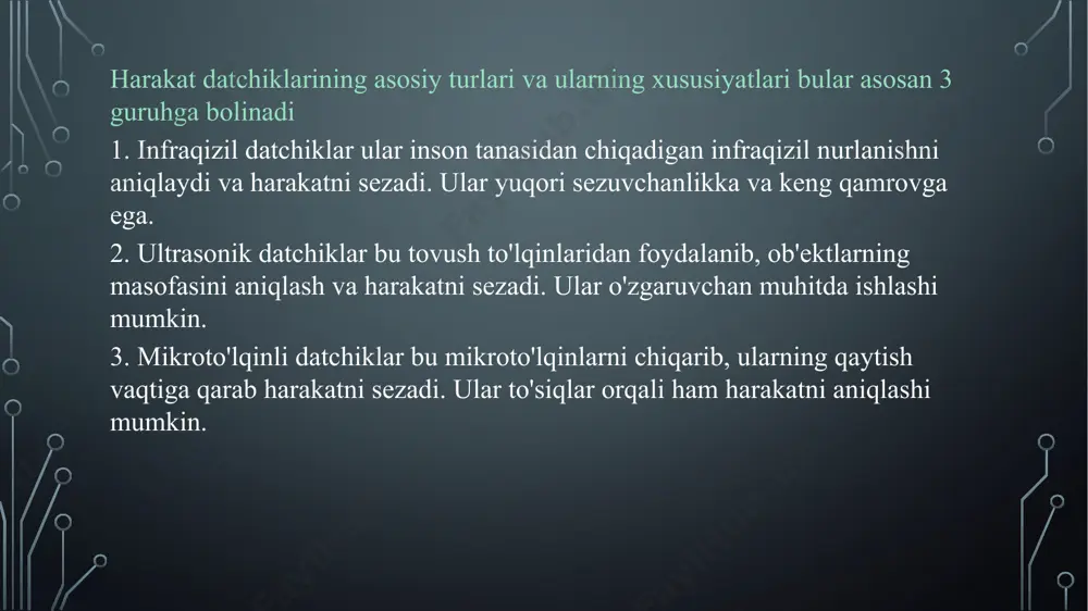 ni hal qilish uchun qo'llashingizni tavsiya qilamiz. foydalangan adabiyotlar aripov x.k. va boshq. “elektronika” o.f.m.j.n. t. 2012 y.400 b. 2. fraiden_dzh. handbook of “modem sensors”, sovremennbie datchiki. 2004, new-york,470 p. 3. гусев в.г., гусев ю.м. электроника - москва.: высшая школа, 2006г. 342 с. 4. n.r.yusupbekov va boshq. texnologik jarayonlami nazorat qilish va avtomatlashtirish. t.2011,576 c. 5.бохан н.и. и др. средства автоматики и телемехеники. - м.: агропромиздат, 1992, 6. в. я. бочкарев. новые технологии и средства измерений, методы организации водоучета на оросительных системах. новочеркасск, 2012,227 с 7.в.а.втюрин.автоматизированные системы управления технологичес-кими процессами .основы асутп. санкт-петербург 2006,154 с. 8.рачков м.ю. технические средства автоматизатсии.- москва: мгиу, 2006,- 347 с. 9.vohidov а.х. abdullaeva d.a. avtomatikanmg texnik vositalari. t..timi, 2011.180 b. image2.png image3.png image4.png image5.jpg image6.jpg /docprops/thumbnail.jpeg