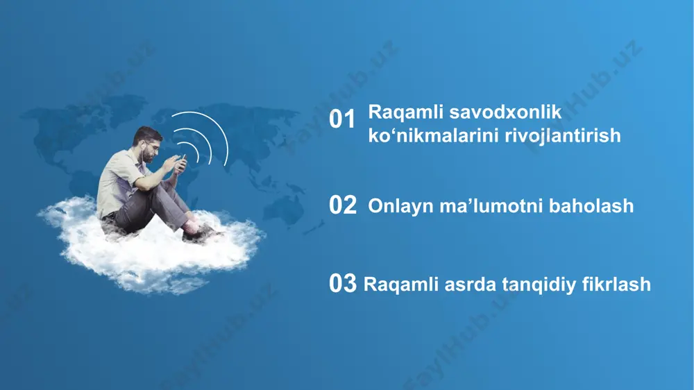 `quv jarayonini amalga oshirib bo`lmaydi. ko`pchilik o`qituvchilar har qanday fikrlashdan ko’ra xotirani rivojlantirishni yuqoriroq qadrlaydilar, nazorat ishlari va imtihonlarda asosan talabalar xotirasi ko`lamini tekshiradilar. tanqidiy fikrlash o’quvchilarning fikrlash qobiliyatini shakllantirish uchun ta'lim tizimini mustahkamlash muhimligini tan oladi. bolalarning tanqidiy fikrlash uchun bazi qobiliyatlari: muammoni hal qilish tahlil aloqada qilish/ bog’lanish ijodkorlik ochiq fikrlash tanqidiy fikrlashning asosiy komponentlari aniqlashtirish(clarify) – bu umumlashtirilgan bilimlardan yagona, alohida vaziyatga fikran o‘tish. o‘quv faoliyatida aniqlashtirish – umumiy nazariy qonun, qoida, nizomni tasdiqlovchi misol, rasm, aniq dalilni keltirish demakdir. clarify savollar(question)- taxminlarga e'tiroz bildirish va tekshirish savollari orqali chuqurroq tushunishga harakat qilish. question tanib olish(identify) - shaxsiy identifikatsiya bilan bog'liq bo'lgan munozaralarda, muammolar yoki echimlarni aniqlashda, naqshlarni tan olishda, munosabatlarni o'rnatishda yoki elementlarni muayyan mezonlar asosida tasniflashda qo'llanilishi mumkin. identify tahlil qilish(analyse) - xulosalarning to'g'riligini ta'minlash uchun ma'lumotlarning ishonchliligi va dolzarbligini baholash juda muhimdir. ularning munosabatlari va oqibatlarini tushunish uchun murakkab ma'lumotlarni kichikroq qismlarga ajratish. analyse …