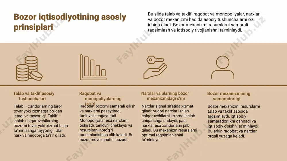 moliya akademiyasi, 2020. 2. sobirova, m. bozor iqtisodiyotining nazariyasi va amaliyoti. o‘zbekiston davlat universiteti matbuot nashriyoti, 2019. 3. kamalov, i. raqobat va narxlar mexanizmi. tashkent economics journal, 2021, 15(2), 45-60. 4. mustafayev, s. bozor iqtisodiyotining rivojlanish tendensiyalari va istiqbollari. xalqaro iqtisodiy konferensiya materiallari, 2022. 5. akramov, s. bozor iqtisodiyoti tushunchasi va asosiy prinsiplar. iqtisodiy fikrlar, 2018, 10(4), 22-29. e'tiboringiz uchun rahmat! image1.jpg image2.jpg image3.png image4.png image5.png image6.png image8.jpg image9.jpg image10.jpg image11.jpg image12.jpg image13.jpg image14.jpg image7.png
