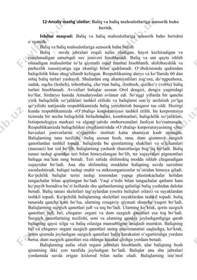 baliq va baliq mahsulotlariga sensorik baho berish — DOCX
