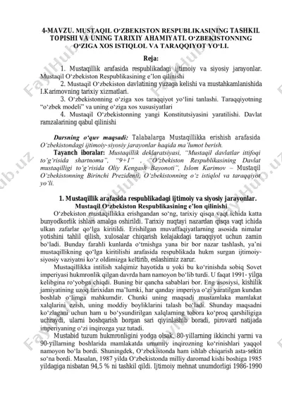 o'zbekistonning mustaqillik movzulari — PDF