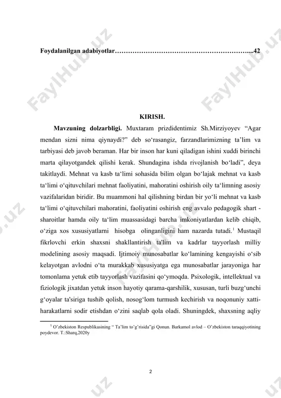 ilari mahoratini, faoliyatini oshirish eng avvalo pedagogik shart - sharoitlar hamda oily ta‘lim muassasidagi barcha imkoniyatlardan kelib chiqib, o‘ziga xos xususiyatlarni hisobga olinganligini ham nazarda tutadi. mustaqil fikrlovchi erkin shaxsni shakllantirish ta'lim va kadrlar tayyorlash milliy modelining asosiy maqsadi. ijtimoiy munosabatlar ko‘lamining kengayishi o‘sib kelayotgan avlodni o‘ta murakkab xususiyatga ega munosabatlar jarayoniga har tomonlama yetuk etib tayyorlash vazifasini qo‘ymoqda. psixologik, intellektual va fiziologik jixatdan yetuk inson hayotiy qarama-qarshilik, xususan, turli buzg‘unchi g‘oyalar ta'siriga tushib qolish, nosog‘lom turmush kechirish va noqonuniy xatti-harakatlarni sodir etishdan o‘zini saqlab qola oladi. shuningdek, shaxsning aqliy salohiyatga egaligi jamiyat ijtimoiy-iqtisodiy rivojlanishini ta'minlovchi asosiy omildir. o‘zbekiston respublikasida, demokratik va huquqiy jamiyat barpo etilayotgan mavjud sharoitda yosh avlodning mustaqil va erkin fikrlay olishi ro‘y berayotgan voqea-xodisalarga shaxsiy munosabtini bildirishga imkon beradi. ijtimoiy borlikda kechayotgan o‘zgarishlarga nisbatan shaxsiy nuqtai nazarning shakllanishi shaxs faolligini ko‘rsatuvchi muhim jihatlardan biridir. qolaversa, mustaqil fikr egasi bo‘lgan shaxs o‘z imkoniyatlari, qobiliyatini erkin namoyon eta …