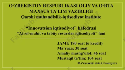 kelajakdagi ekologik muammolar — PPTX