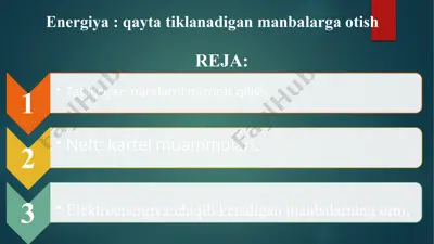 qayta tiklanadigan energiya manbalariga oid maqola — PPTX