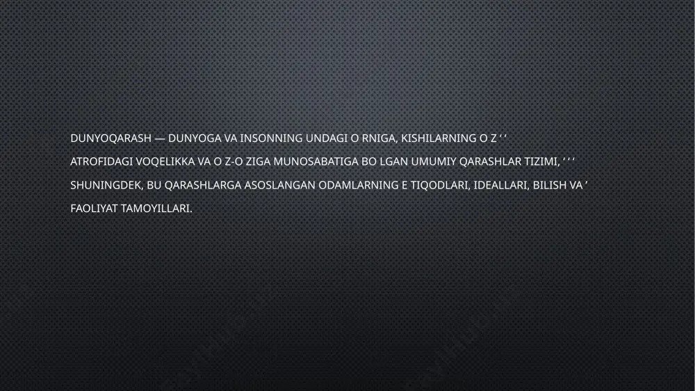 i. boshqacha aytganda, gap, turli usullarning inson hayotida muhim ahamiyatga ega ekanligi haqida ketayapti. buni keng ma’noda, har xil masalalar (kundalik, nazariy, pedagogik, texnik va boshqalar)ni hal qilish uchun qo‘llanadigan umumlashtirilgan yo‘l, usul va tamoyillarning majmui sifatida tushunish kerak. eng oddiy uslubiy rejalar bashariyat ibtidosidayoq amaliy faoliyat usuli sifatida vujudga kelgan. ma’lum bosqichda, bilish, jumladan falsafa sohasida ham usullar shakllangan. adabiyotlarda xususiy ilmiy, umumiy ilmiy va umumiy usullar farqlanadi falsafa tarixiy davrning o‘z-o‘zini idrok qilish sifatida u yoki bu falsafiy tizimlarni ular shakllangan ijtimoiy-tarixiy sharoitga murojaat qilmay, ularning tarixiy asosini ko‘rib chiqmay turib, ularning o‘zidan, ya’ni falsafiy matndangina kelib chiqqan holda, to‘la to‘kis tushunish mumkin emas. har qanday falsafa, ya’ni u xoh antik davr falsafasi, xoh o‘rta asr falsafasi yoki uyg‘onish davri falsafasi bo‘lsin – o‘z davrining mahsulidir falsafa aksiologiya sifatida falsafa «dunyo-inson» tizimini tushunishga intilib, unda yuz berayotgan jarayon va munosabatlarni faqat gnoseologik jihatdan, «haqiqat» nuqtai nazaridan qaramaydi. uning …