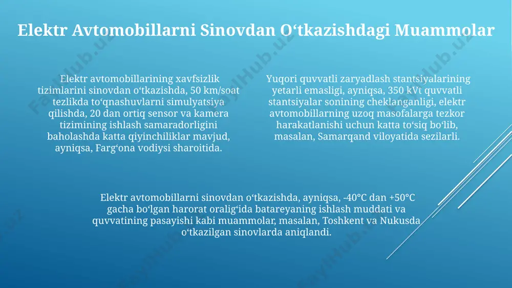 elektr avtomobillarni sinovdan oʻtkazishdagi muammolar - Page 4