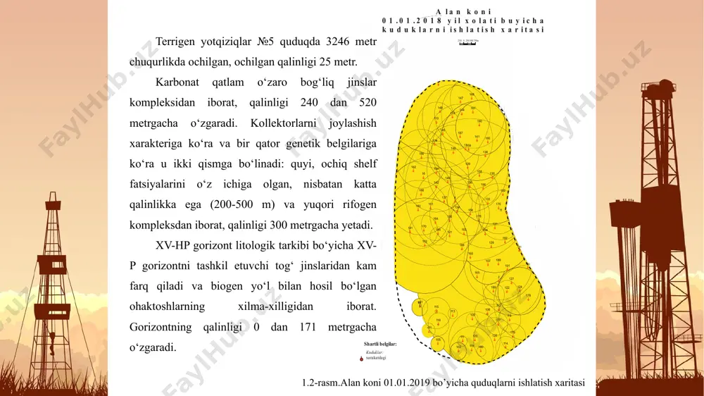 kichlar nomlanishi olchov birligi qiymatlar - metan(сн4) % mol 90,339 - etan (с2н6) 3,508 - propan (сзн8) 0,842 - i-butan (i-с4н10) 0,148 - n-butan (n-с4н10) 0,179 - i-pentan (i-с5н12) 0,077 - n-pentan (n-с5н12) 0,069 - geksan (с6н14) +yuqori 0,093 - azot (n2) 0,634 - nordon gaz (со2) 4,066 - serovorod (н2s) 0,044 jami 100 molyar ulushi с5+yuqori % % 0,238 massaviy konsentrasiyasi с5+yuqori g/m3 g/m3 7,694 gaz xususiyati: 77,603 gazning molekulyar massasi kg/mol 18,277 20 °s va 760 mm hg dagi zichlik kg/m3 0,760 gaz parametri bosim (ortiqcha) мpа 3,5÷5,0 harorat °с 20÷50 mexanik zarrachalar tarkibi g/m3 0,03 5-jadval-sks ehtiyojlari uchun dastlabki yoqilg'i va bufer gazining tarkibi va parametrlari lavozim indeksi qurilmaning nomi birlik o'lchovlari iste'mol, ishlab chiqarish miqdori harorat, °с bosim, мpа stansiya tizimi с-001 stansiya kirish separatori bloki 106 m3/d 6,396÷1,462 30÷40 1,077÷0,403 gazni siqish tizimi с-101 с-201 kirish separator bloki 106 ст. m3/d 4,569÷1,045 30÷40 1,057÷0,383 к-100 …