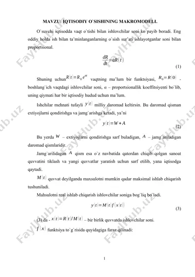iqtisodiy o`sishining makromodeli — DOCX