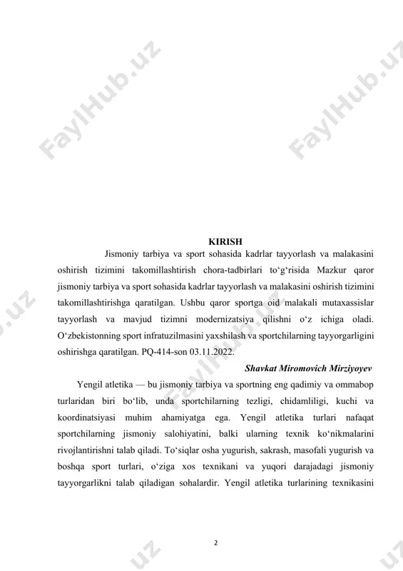 arining texnikasini o‘rgatish esa, nafaqat sportchining muvaffaqiyatga erishishida, balki uning umumiy jismoniy rivojlanishida ham muhim ahamiyat kasb etadi. yengil atletikaning asosiy turlari, ularning texnikasini o‘rgatish usullari, jismoniy tayyorgarlik, innovatsion metodlar va psixologik tayyorgarlik sportchilarning musobaqalarda yuqori natijalarga erishishiga yordam beradi. ushbu tadqiqotda yengil atletikaning asosiy turlarini o‘rgatishning prinsiplari, texnik ko‘nikmalarni rivojlantirish usullari, shuningdek, metodik yondashuvlar orqali musobaqalarda eng yuqori natijalarga erishish uchun zarur bo‘lgan bilimlar va amaliyotlar tahlil qilinadi.bundan tashqari, texnikani o‘rgatish jarayonida jismoniy salohiyatni oshirish, yangi innovatsion metodlar va psixologik tayyorgarlikning o‘rni ham alohida e’tiborga olinadi. sportchilarning muvaffaqiyatga erishishi, ularning o‘z texnikasini samarali qo‘llay olishiga, psixologik holatiga va to‘siqlarga qarshi kurashishdagi taktik yondashuvlariga bog‘liqdir. mavzuning dolzarbligi: yengil atletika sportining barcha turlari, ayniqsa, to‘siqlar osha yugurish, sakrash va tashlash kabi disiplinalar zamonaviy sportda o‘zining muhim o‘rnini saqlab qolgan. ushbu sport turlari faqat jismoniy tayyorgarlikni oshirish emas, balki shuningdek, texnik va taktik ko‘nikmalarni rivojlantirish, psixologik mustahkamlikni ta’minlash va strategik yondashuvni o‘rganishga …