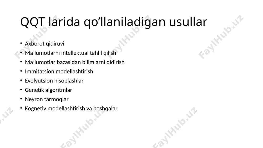shini ta'minlaydi. maxsus dasturlar -olap tizim strukturasining ushbu elementi foydalanuvchi so'rovlarini boshqaradi va ma'lumotlar bazasiga kirish natijalarini hosil qiladi (hisobotlar, grafikalar, jadvallar va boshqalar). ma'lumotlarni saqlash va qayta ishlashning asosiy usullari • ma'lumotlar foydalanuvchilarning kompyuterlarida joylashtirilgan. ma'lumotlarni qayta ishlash, tahlil qilish va boshqarish mahalliy ish joylarida amalga oshiriladi. ushbu olap tizim strukturasi ma'lumotlarni qayta ishlash tezligi, ma'lumotlar xavfsizligi va ko'p o'zgaruvchan tahlildan cheklangan foydalanish bilan bog'liq muhim kamchiliklarga ega. mahalliy ma'lumotlar bazalari • ushbu ma'lumotlar bazalari olap tizimlari crm tizimlari yoki erp tizimlari bilan birgalikda ishlaganda foydalaniladi. ma'lumotlar ushbu tizimlarning serverida relyatsion ma'lumotlar bazalari yoki ma'lumotlar do'konlari shaklida saqlanadi. olap-server kerakli ko'p o'lchovli tuzilmalarni shakllantirish va tahlil qilish uchun ushbu ma'lumotlar bazalariga murojaat qiladi. ko'p o'lchovli ma'lumotlar bazalari • bunda ma'lumotlar maxsus serverda ma'lumotlar saqlanadigan maxsus ombor sifatida tashkil etiladi. ma'lumotlarning barcha operatsiyalari ushbu serverda amalga oshiriladi, bu asl ma'lumotni ko'p o'lchovli tuzilmalarga o'zgartiradi. bunday tuzilmalarga olap kubik deyiladi. olap …